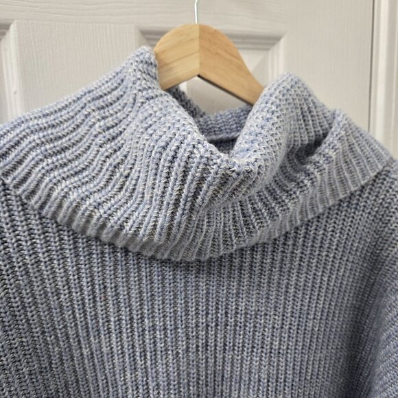 Lou & Grey Sweater XS/S Blue Ribbed Knit Cotton Wool Blend Turtleneck Chunky - Picture 5 of 9
